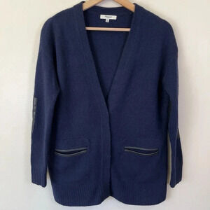 Madewell  Lambswool Leather Trim Navy Cardigan
